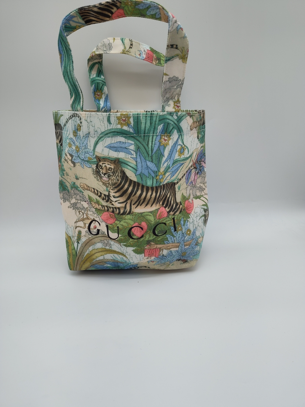 GUCCI Beauty Tiger Floral Canvas Mini Tote Bag Embroidered Logo Cotton NIP